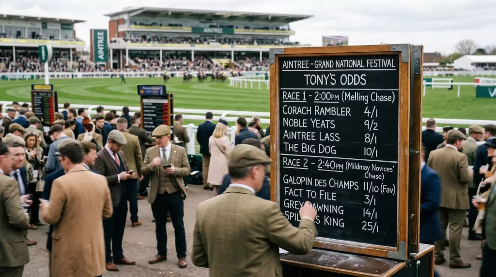 Betting at Aintree racecourse on Grand National day