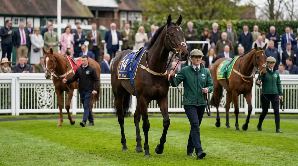 Grand National runners in the Aintree parade ring before the race