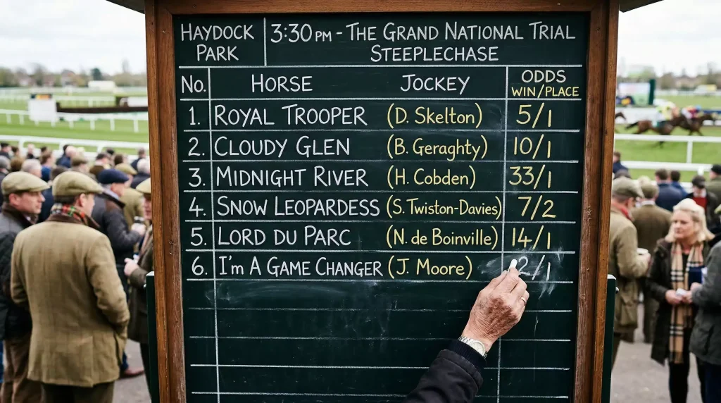 Bookmaker odds board showing Grand National prices at Aintree