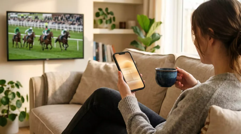 Person placing a Grand National bet on a smartphone